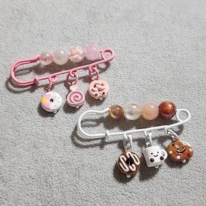 ®️Custom-made®️ Cute Pink White Beaded Pins with Dessert Charms